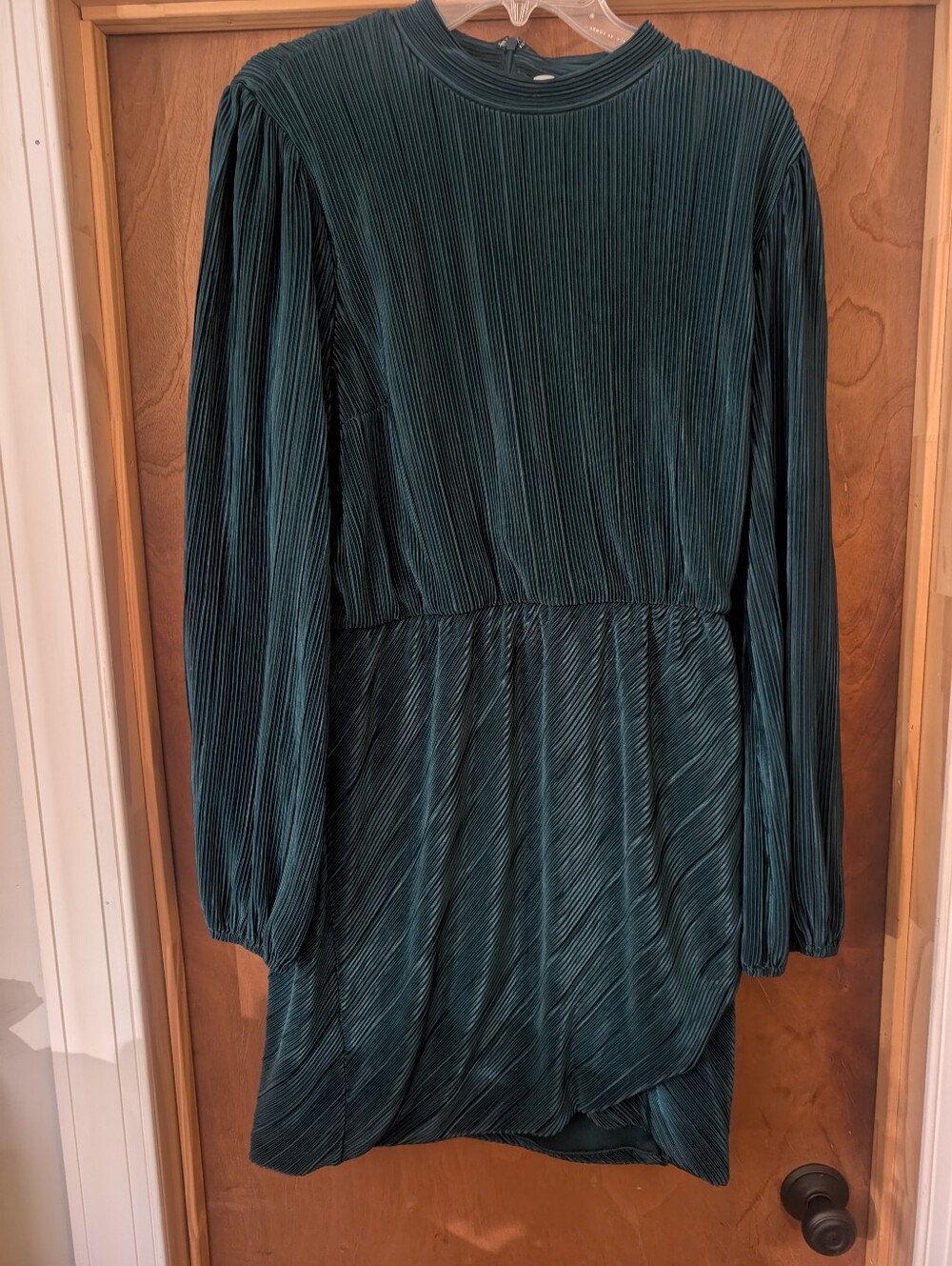 Nine West Pleated Long-Sleeve Teal Dress